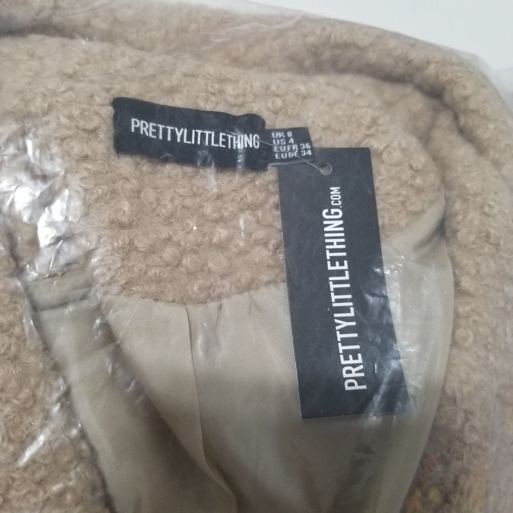 NWT PRETTYLITTLETHING BOUCLE LONGLINE OVERSIZED CURVED HEM BLAZER Size US 4 Colo - Picture 7 of 8